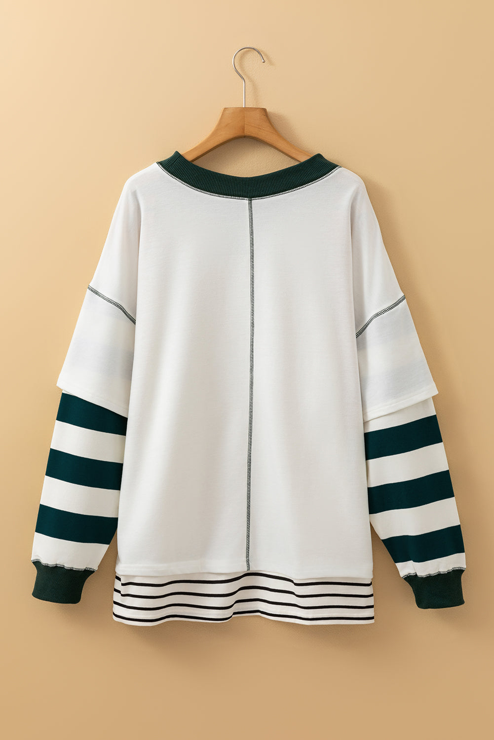 White Striped Layered Drop Sleeve Sweatshirt