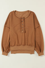 Chestnut Slouchy Drop Shoulder Henley Sweatshirt