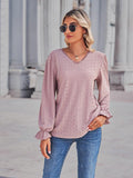 Eyelet V-Neck Flounce Sleeve Blouse - PD SECRET REALM