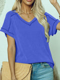 Exposed Seam V-Neck Short Sleeve Top - PD SECRET REALM