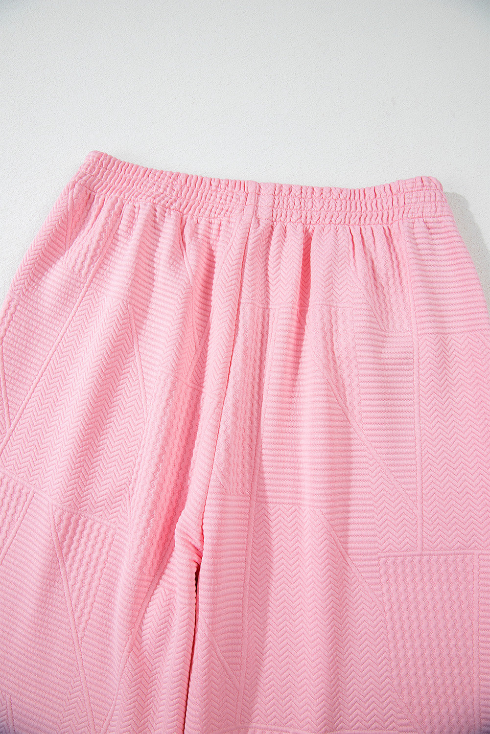 Pink Textured Pearl Ruffle Sleeve Wide Leg Two Piece Pants Set