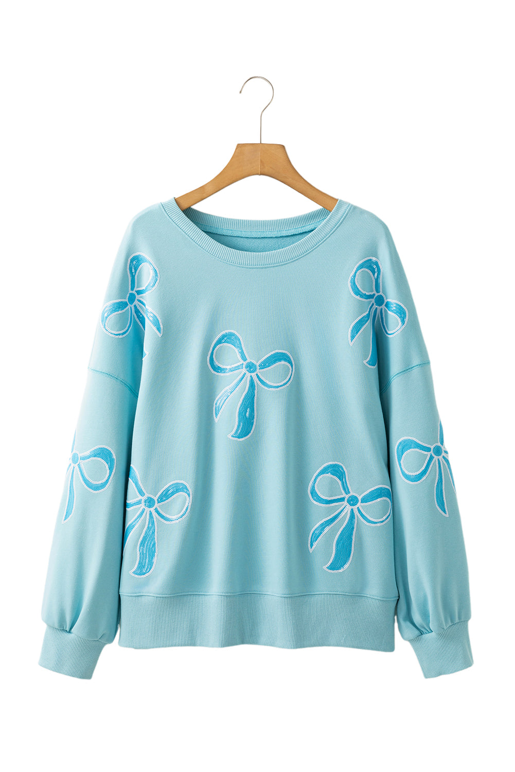 Beau Blue Sequin Bow Drop Shoulder Oversized Sweatshirt