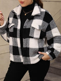 Plus Size Pocketed Plaid Collared Neck Jacket - PD SECRET REALM