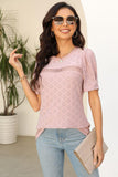 Eyelet Round Neck Short Sleeve T-Shirt - PD SECRET REALM