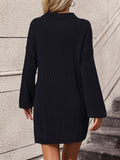 Collared Neck Long Sleeve Sweater Dress with Pockets - PD SECRET REALM