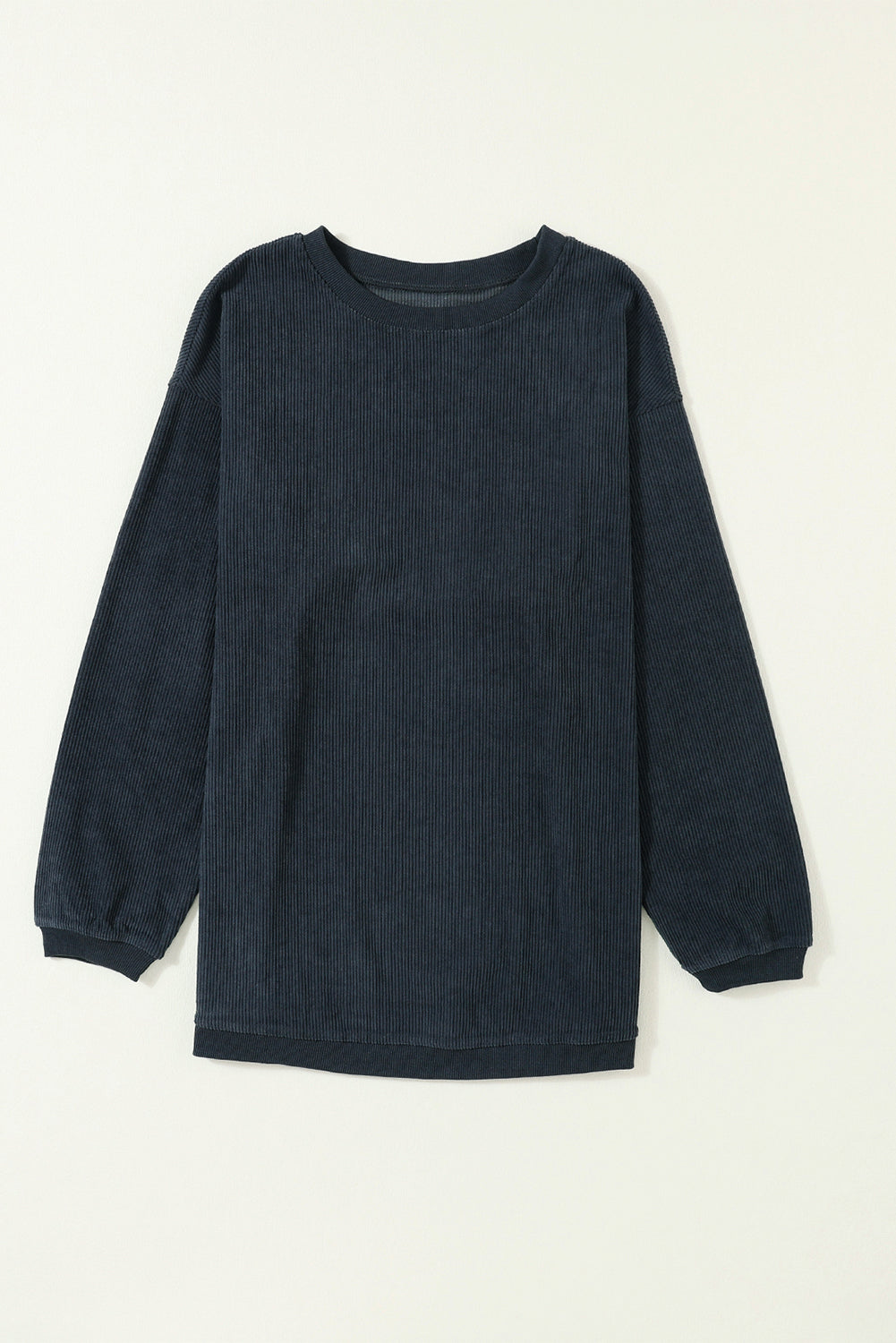 Dark Blue Plain Drop Sleeve Crinkle Rib Oversized Sweatshirt