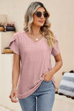 Eyelet Petal Sleeve V-Neck Knit Top - PD SECRET REALM