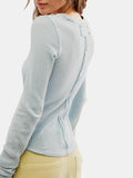 Exposed Seam Round Neck Long Sleeve T-Shirt - PD SECRET REALM