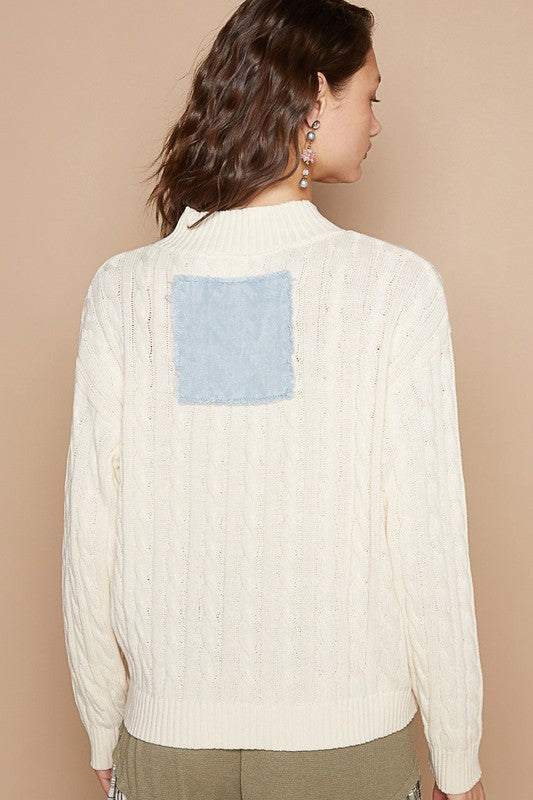 Cable-Knit Peace Patch Dropped Shoulder Sweater