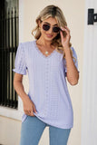 Eyelet Flounce Sleeve Scalloped V-Neck Top - PD SECRET REALM