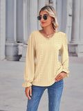 Eyelet V-Neck Flounce Sleeve Blouse - PD SECRET REALM