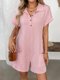 Button Detail Collared Neck Short Sleeve Romper - PD SECRET REALM