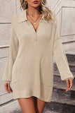 Collared Neck Long Sleeve Sweater Dress with Pockets - PD SECRET REALM