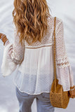 Eyelet Tassel Tie Flare Sleeve Blouse - PD SECRET REALM