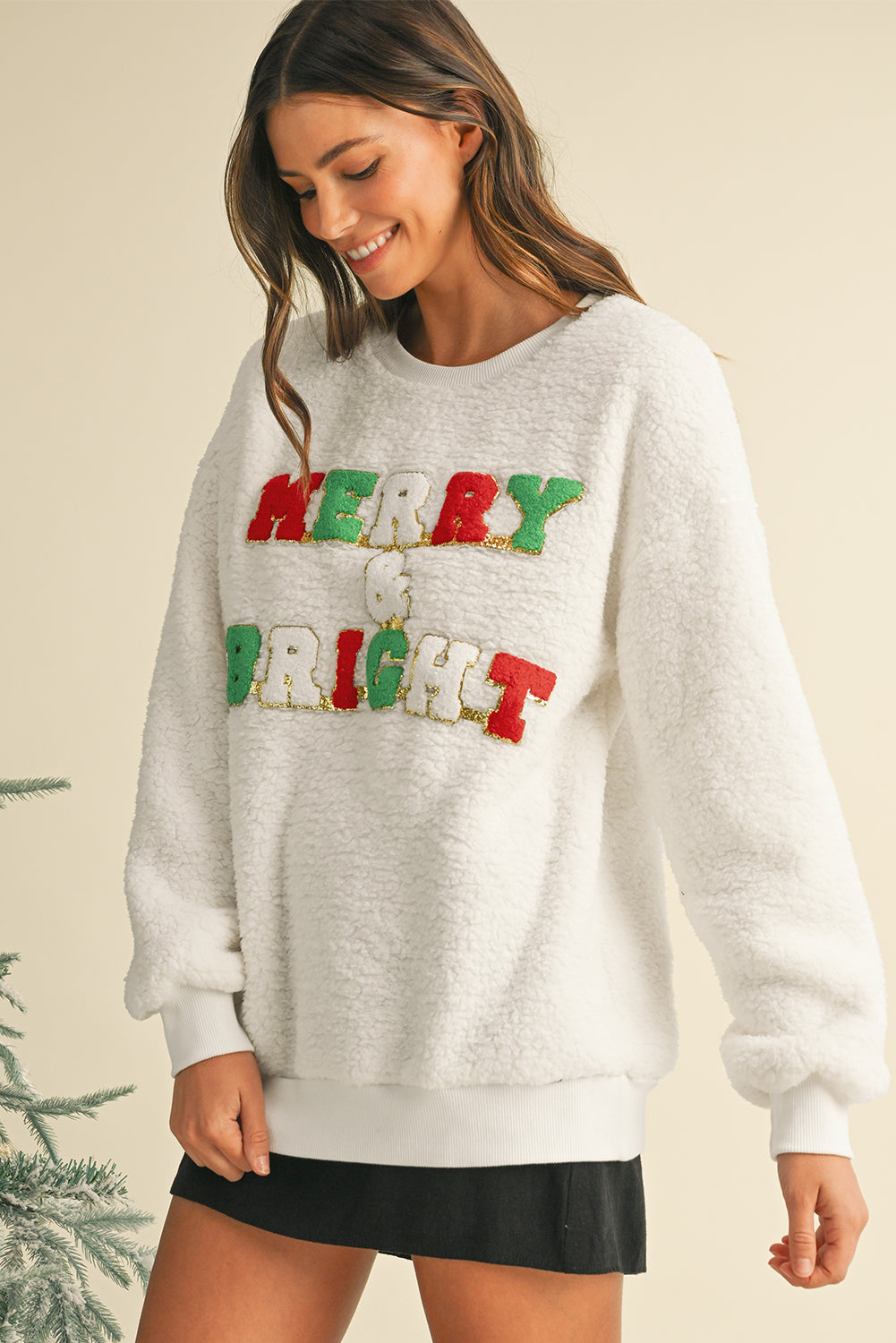 Snow White Merry & Bright Print Fuzzy Sweatshirt