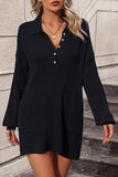 Collared Neck Long Sleeve Sweater Dress with Pockets - PD SECRET REALM