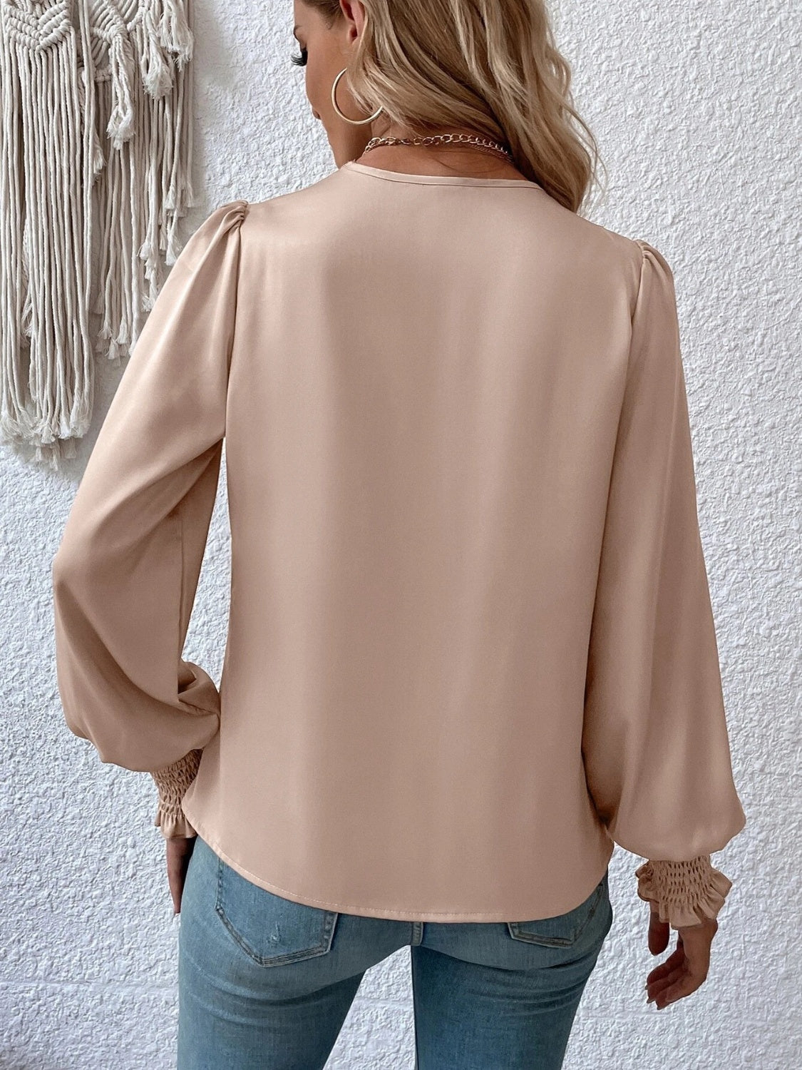 Smocked Lantern Sleeve Blouse