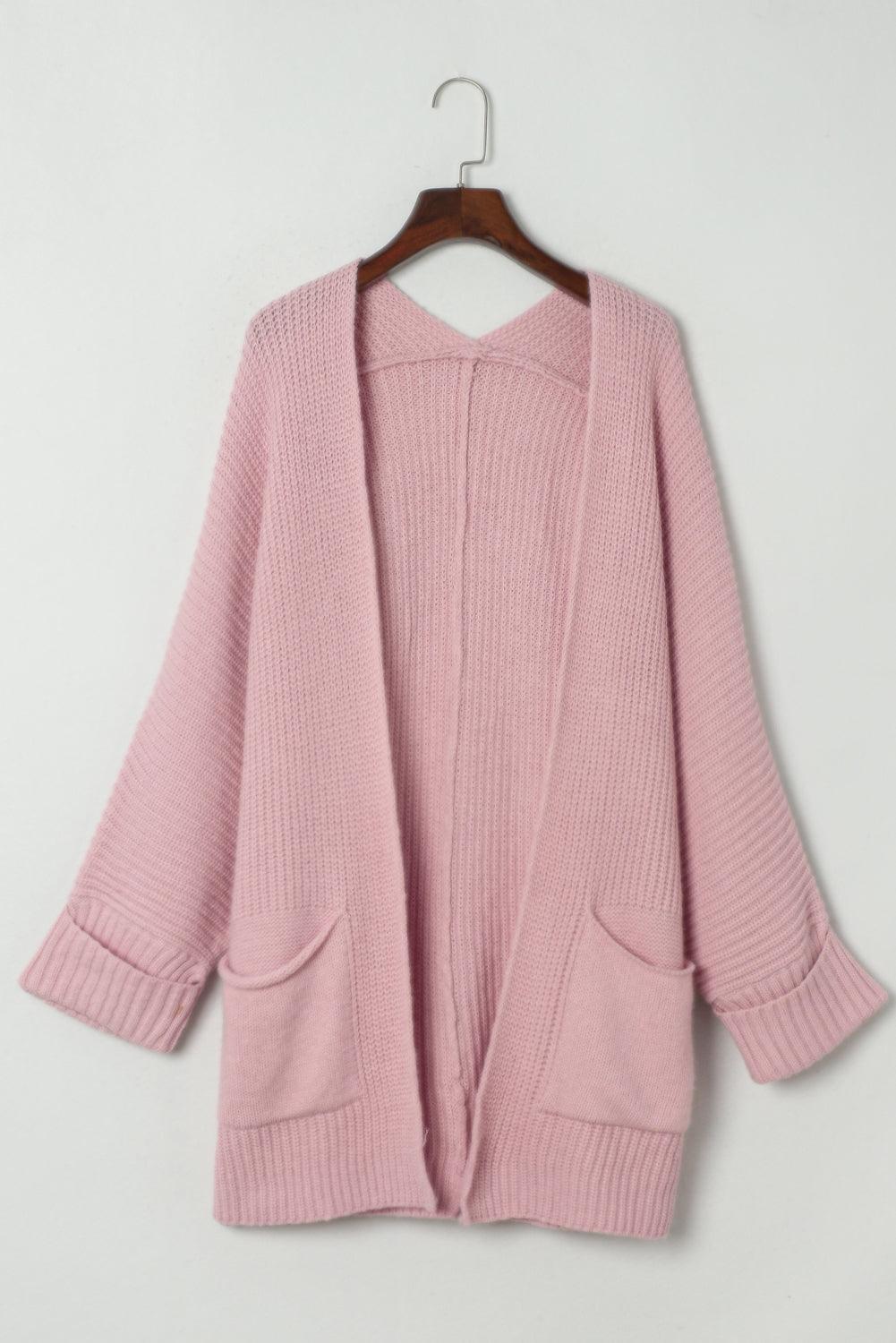 Pink Batwing Sleeve Pocket Oversized Cable Knit Cardigan