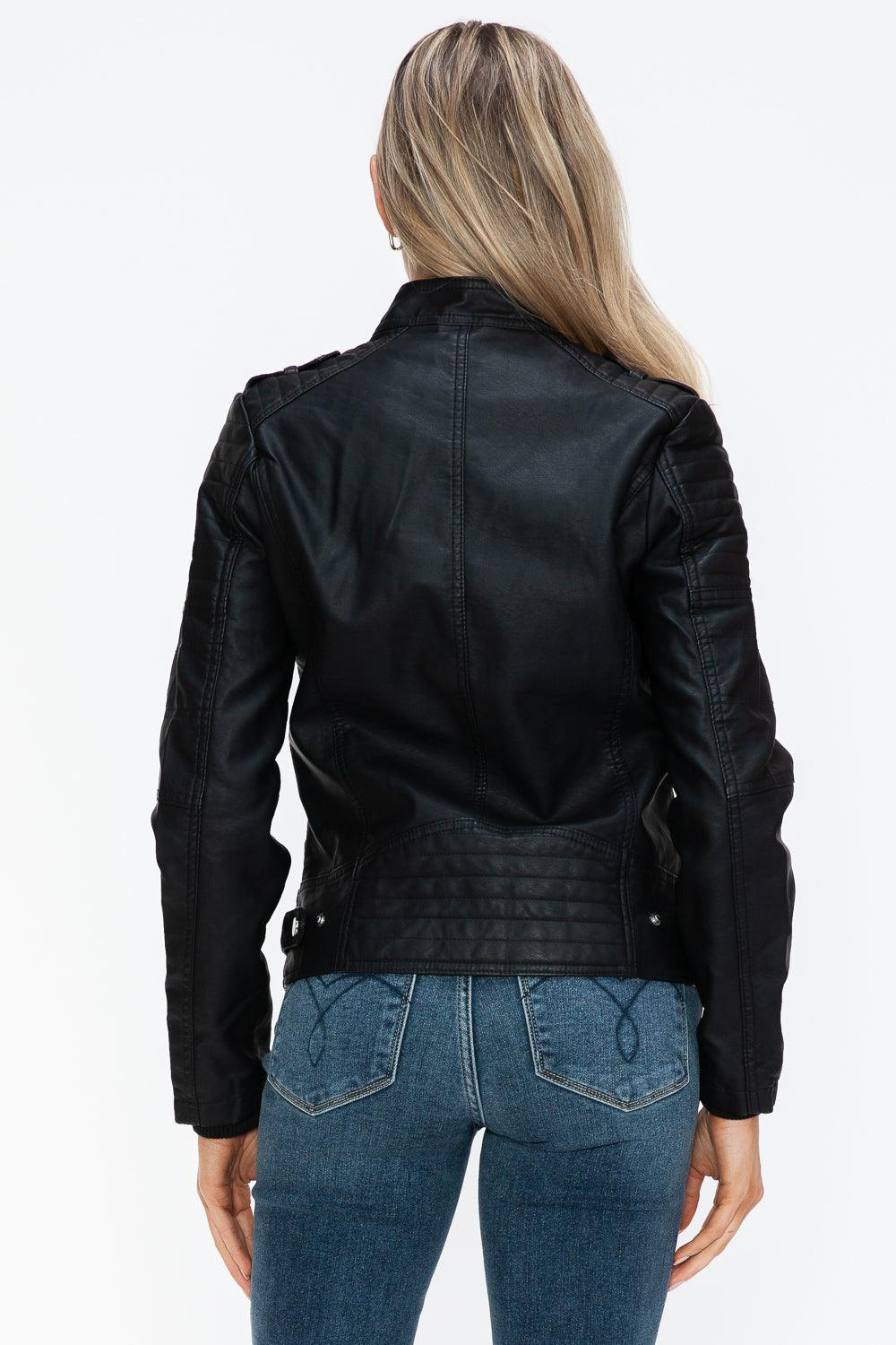 Snobbish PU Leather Biker Jacket with Side Zip Pockets - PD SECRET REALM