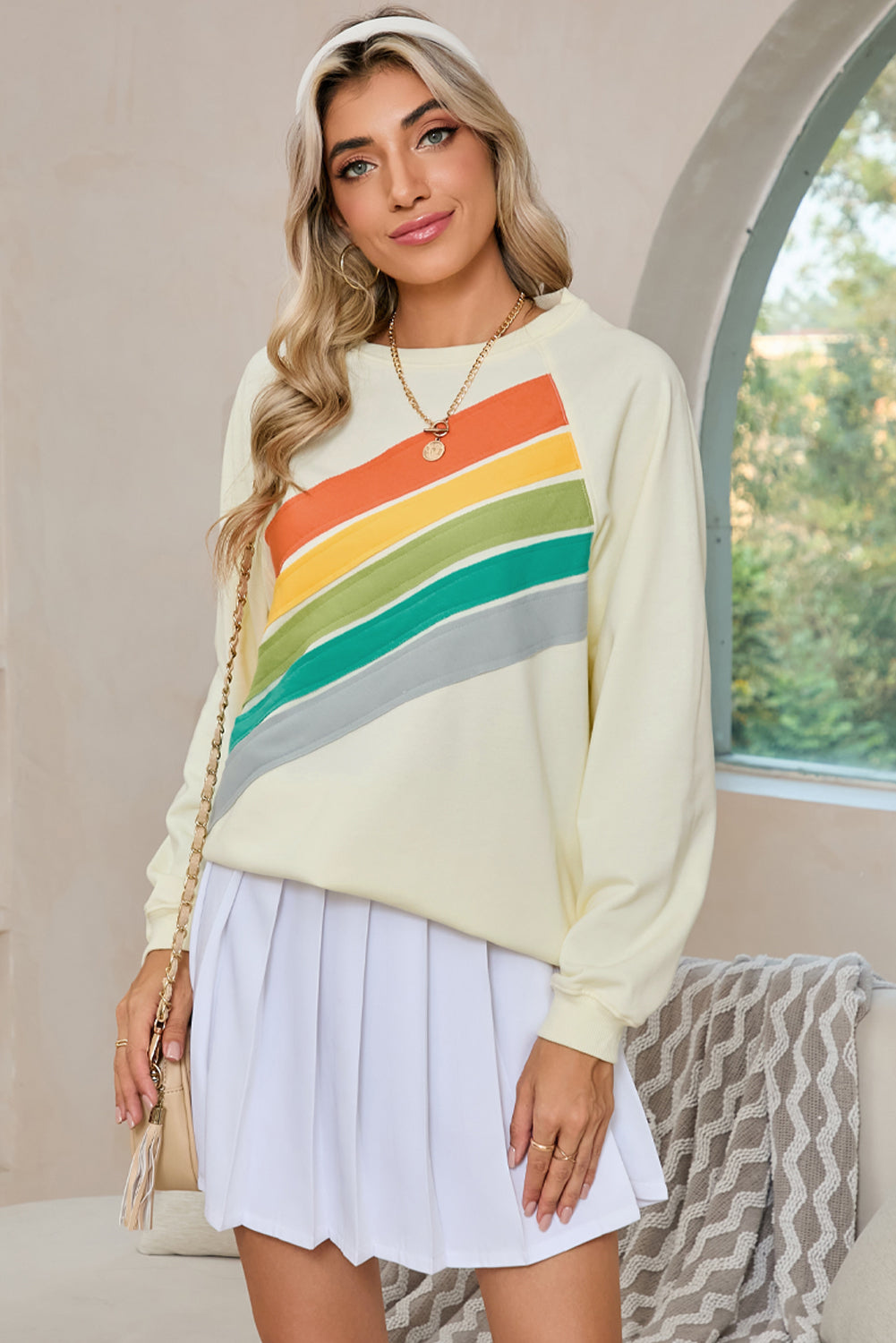 Black Rainbow Colorblock Pullover Sweatshirt