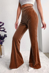 Chestnut Solid Color High Waist Corduroy Flare Pants