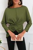 Boat Neck Back Tie Long Sleeve Satin Blouse - PD SECRET REALM