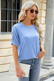 Round Neck Buttoned Short Sleeve T-Shirt - PD SECRET REALM