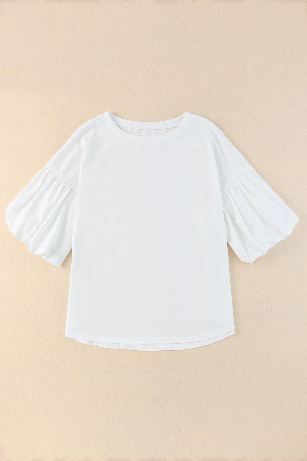 Puff Sleeve Curved Hem Blouse - PD SECRET REALM