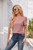 Eyelet Round Neck Petal Sleeve T-Shirt - PD SECRET REALM