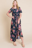 BOMBOM Floral Short Sleeve Maxi Dress - PD SECRET REALM