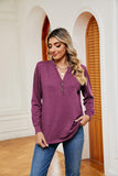 Buttoned Notched Neck Long Sleeve Top - PD SECRET REALM