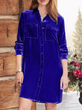 High-Low Button Up Long Sleeve Knee Length Dress - PD SECRET REALM