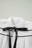 Ribbon Bowtie Collared Neck Flounce Sleeve Shirt - PD SECRET REALM