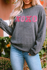 Gray Corded Valentine Sequin Graphic Sweatshirt