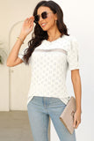 Eyelet Round Neck Short Sleeve T-Shirt - PD SECRET REALM