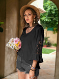 Plus Size Flower Crochet Flare Sleeve Top - PD SECRET REALM