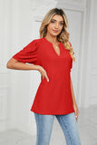 Eyelet Short Puff Sleeve Notched Neck Top - PD SECRET REALM