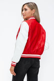 Love Me Now PU Leather Contrast Snap Down Bomber Jacket - PD SECRET REALM