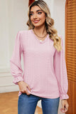 Eyelet V-Neck Flounce Sleeve T-Shirt - PD SECRET REALM