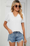 Eyelet V-Neck Short Sleeve Top - PD SECRET REALM