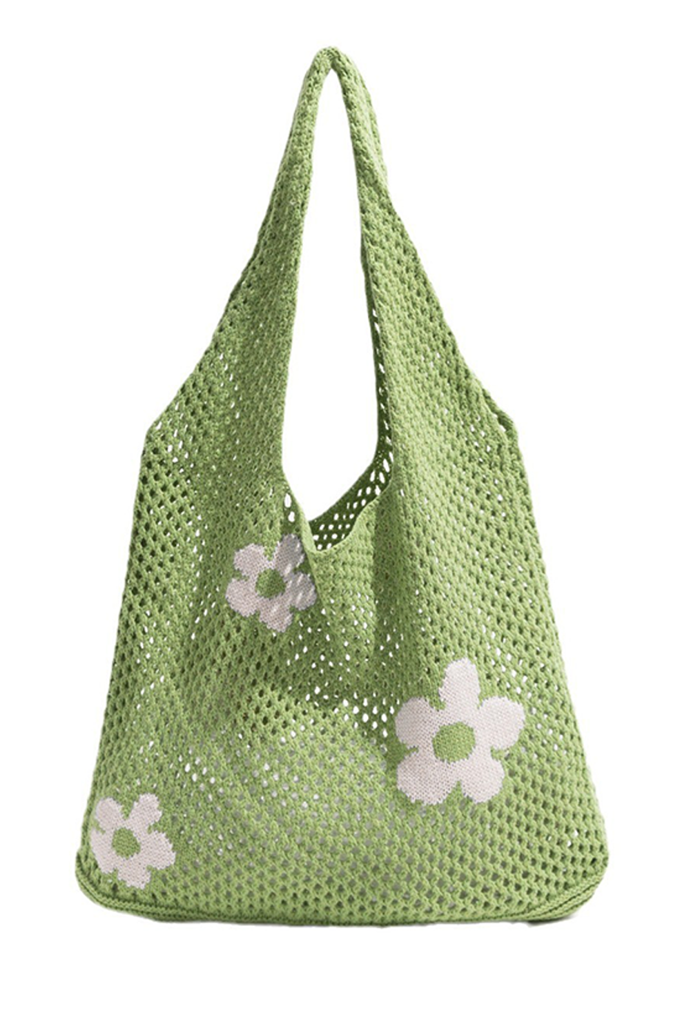 Spinach Green 60s Flower Hollow Knit Shoulder Bag