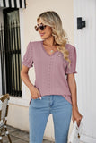 Eyelet Flounce Sleeve Scalloped V-Neck Top - PD SECRET REALM