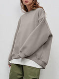 Round Neck Dropped Shoulder Long Sleeve Sweatshirt - PD SECRET REALM