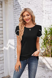 Eyelet Round Neck Petal Sleeve T-Shirt - PD SECRET REALM