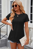 Eyelet Slit Round Neck Short Sleeve T-Shirt - PD SECRET REALM