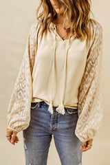 Tassel Tie Neck Long Sleeve Blouse - PD SECRET REALM