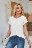 Eyelet Round Neck Rolled Short Sleeve T-Shirt - PD SECRET REALM