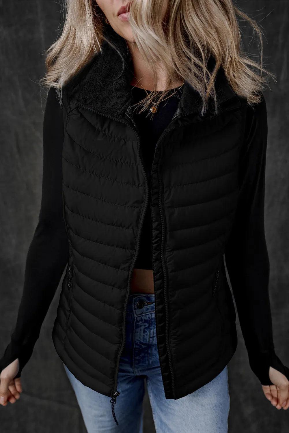 Pocketed Zip Up Vest Coat