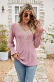 Eyelet V-Neck Smocked Flounce Sleeve Blouse - PD SECRET REALM