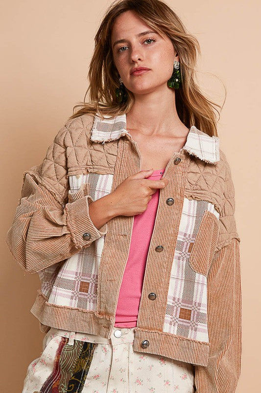 Corduroy Jacquard Patchwork Button Up Jacket